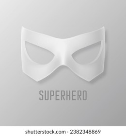 Vector White Super Hero Mask. Face Character, Superhero Comic Book Mask Closeup Isolated with Shadow in Front View. Superhero Photo Prop, Carnival Face Mask, Glasses. Comic Book Concept