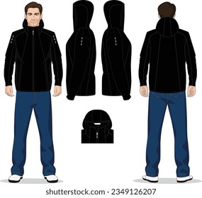 Vector white sweater, flat sketch Sweatshirt Mockup sample template