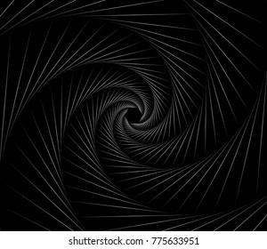 Vector white symmetrical lines spiral background pattern on black. Abstract white lines swirl background. Circle spiral lines pattern black background Abstract lines pattern round swirl background