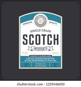 Vector white and teal vintage scotch whisky label on a dark background. Distilling business branding and dentity design elments.