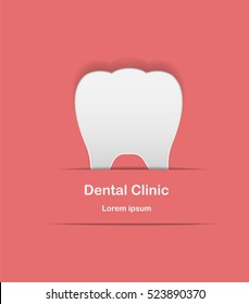 Vector White teeth from cutting paper with a pink background. Look like teeth with gums.