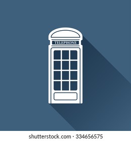 Vector white telephone box icon on dark background 