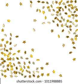 Vector white template with gold stars.  Illustration of flying shiny stars. Decorative element. Bright design pattern. Suitable for your design, cards, invitations, gift, vip.