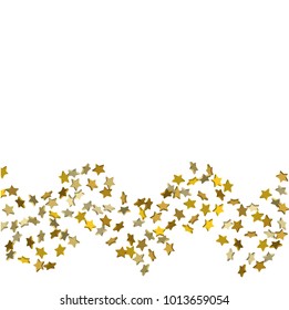 Vector white template with gold stars.  Illustration of flying shiny stars. Decorative element. Bright design pattern. Suitable for your design, cards, invitations, gift, vip.