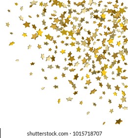 Vector white template with gold stars.  Illustration of flying shiny stars. Decorative element. Bright design pattern. Suitable for your design, cards, invitations, gift, vip.
