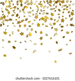 Vector white template with gold stars.  Illustration of flying shiny stars. Decorative element. Bright design pattern. Suitable for your design, cards, invitations, gift, vip.