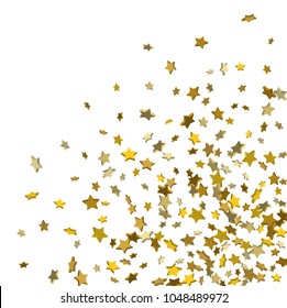 Vector white template with gold stars.  Illustration of flying shiny stars. Decorative element. Bright design pattern. Suitable for your design, cards, invitations, gift, vip.