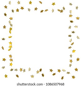 Vector white template with gold stars.  Illustration of flying shiny stars. Decorative element. Bright design pattern. Suitable for your design, cards, invitations, gift, vip.