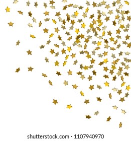 Vector white template with gold stars.  Illustration of flying shiny stars. Decorative element. Bright design pattern. Suitable for your design, cards, invitations, gift, vip.