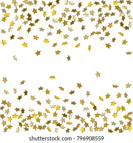 Vector white template with gold stars.  Illustration of flying shiny stars. Decorative element. Bright design pattern. Suitable for your design, cards, invitations, gift, vip.