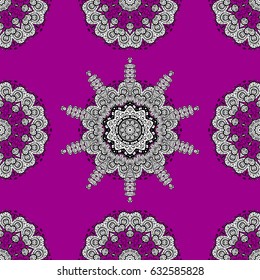 Vector white textile print. Floral tiles. Seamless pattern oriental ornament. White pattern on magenta background with white elements. Islamic design.