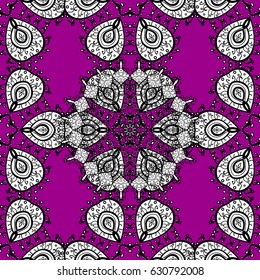 Vector white textile print. White pattern on magenta background with white elements. Floral tiles. Seamless pattern oriental ornament. Islamic design.