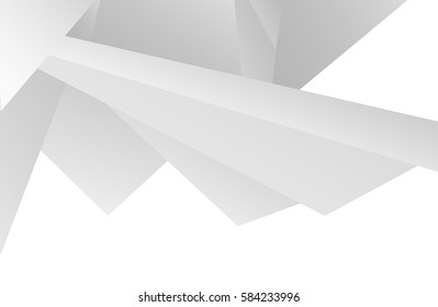 Vector white texture background, abstract lowpoly triangles, geometric shapes with shadows, light volume paper backdrop, 3d style pattern in light grey colors with copy space.