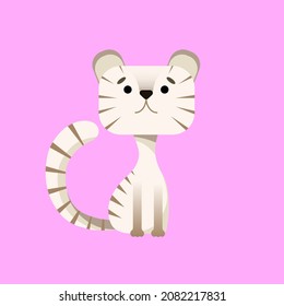 Vector white tiger on a pink background. Сute character. Element for design. Great for wallpaper, fabric, postcards, print on t-shirts, pajamas.