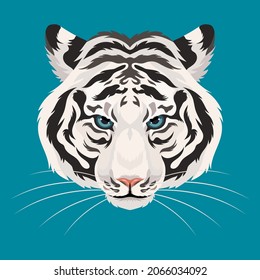 Vector white tiger portrait. Symbol of 2022 new year.