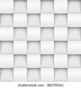Vector white tile pattern panel background. Seamless geometric twisted design. 3D texture interior wall panel for graphic or website template layout.