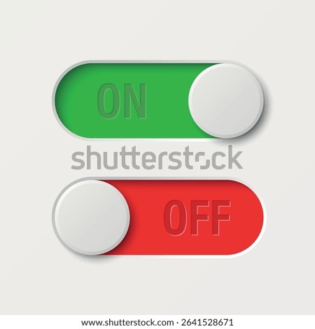 Vector White Toggle Switch Set. Realistic Toggle Switch. On Off Button, Modern Toggle Switch for User Interface, App, Web, Settings, Technology. UI Element, Control Panel
