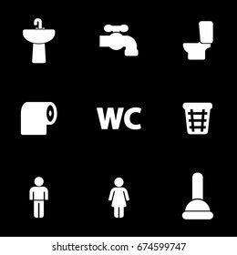 Vector white toilet icons set on black background