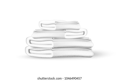 Vector white towel mockup. Folded bathroom textile terry cotton cloth pile, beach holiday vacation hotel fabric hygiene object. Shower spa domestic healthcare soft fluffy relax illustration