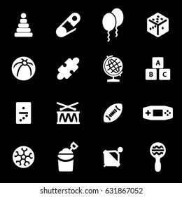 Vector white toys icons set on black background