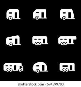 Vector white trailer icons set on black background