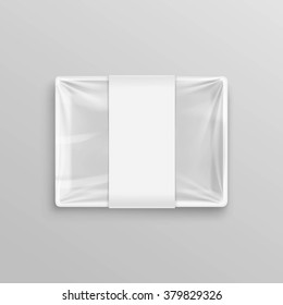 Vector White Transparent Empty Disposable Plastic Food Container for package design Top View Close up Isolated on Background