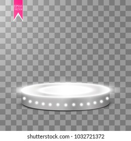 Vector white transparent energy spotlight scene with lightning background. Abstract light effect power modern design. Vector