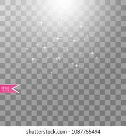 Vector white transparent energy spotlight scene with lightning background. Abstract light effect power modern design