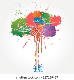 árbol blanco vectorial sobre salpicadura de color