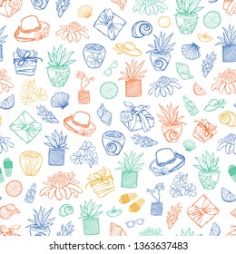 Vector white tropical beach resort spa repeat pattern. Suitable for gift wrap, textile and wallpaper. Surface pattern design.