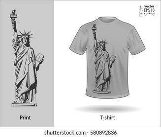 Vector white t-shirt with the image of the Statue of Liberty