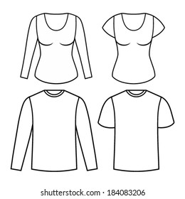 Vector white T-shirt. Men and women.