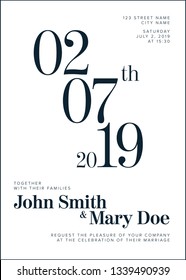 Vector White Typography Wedding invitation with big numbers
