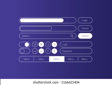 Image vectorielle ensemble de Kit d'interface utilisateur blanc. Image vectorielle kit personnel de conception à plat pour webdesign. Conception d'un kit d'interface utilisateur plat de style pour le web design. Boutons plats, menu, barre de progression, connexion, mot de passe
