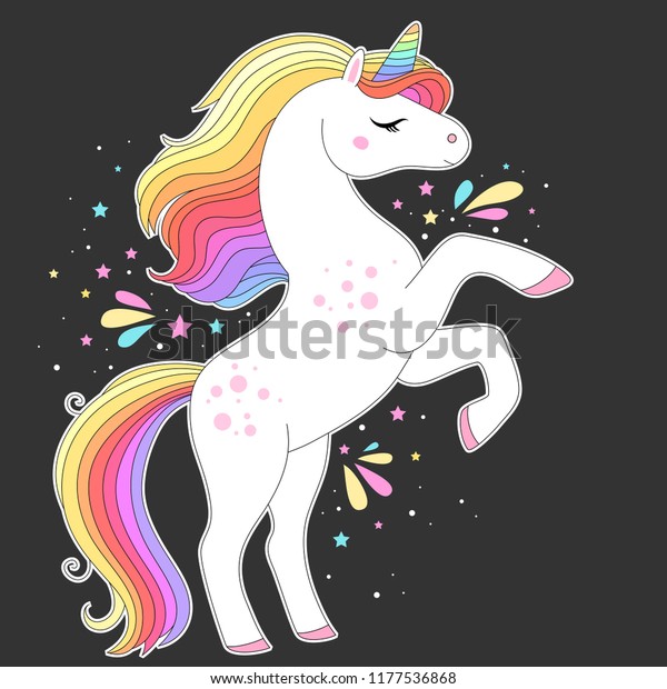 Vector White Unicorn Rainbow Hair Stars Stock Vector (royalty Free 