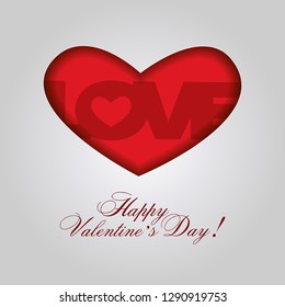 Vector white valentines day card with bright red heart and lettering