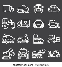 Vector white vehicles icons set on grey background