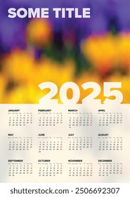 Vector white vertical calendar layout template for the year 2025 (weeks strart monday) with place for your photo. Light template with all calendar months 