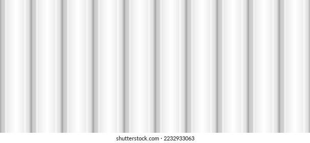 Vector white vertical lines wall texture. Plastic home siding seamless pattern. Urban outdoors metal sheet fence. Iron roof tile. Iron gray wall. Silver realistic striped floor background. Grey blinds