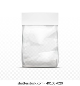 Vector White Vertical Sealed Empty Transparent Plastic Bag for Package Design  Close up Isolated on Transparent  Background
