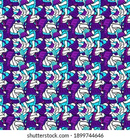 Vector. White, violet and black on colors. Tender fabric pattern. Seamless Abstract Retro Background Design. Pattern.