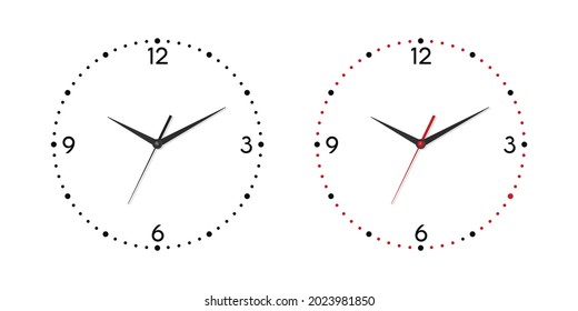 Vector White Wall Office Clock Dial Set Isolated on White Background. Design Template