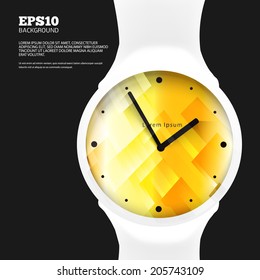 Vector white watch with golden background.