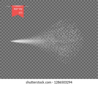 Vector white water spray, steam, perfume. Gas motion. The design element is isolated on a transparent background, template.
