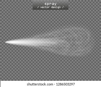 Vector white water spray, steam, perfume. Gas motion. The design element is isolated on a transparent background, template.