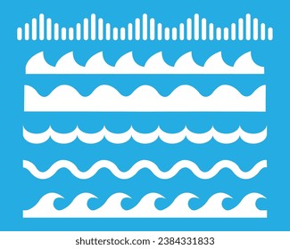 Vector white wave icons set isolated on blue background.