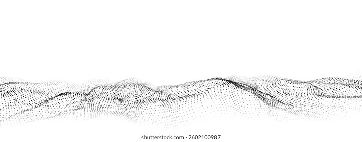 Vector white wave with motion dots. Abstract digital background. Concept connection big data. Futuristic technology backdrop.