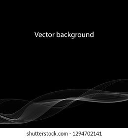 Vector white wave on a black background. smoke