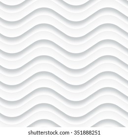 Vector white wave texture.White seamless texture. Wavy background. Interior wall decoration. 3D Vector interior wall panel pattern. Vector white background of abstract waves.