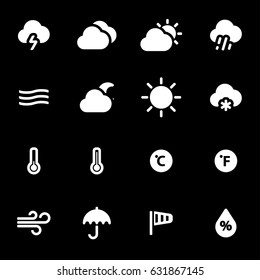 Vector white weather icons set on black background